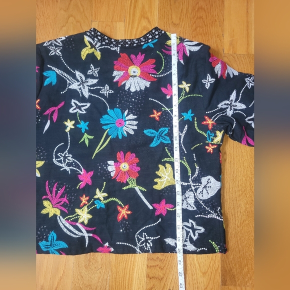 Black Multi-color Embroidered Floral Jacket w/ Embellishment CHICO' SZ. 0 (SM-4) - Picture 11 of 11